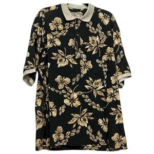 Tori Richards Men’s Brown Aloha Printed Floral Polo Shirt Men’s Size L